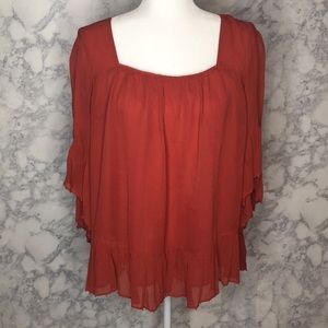 Anthropologie | Floreat Orange Beaded Blouse